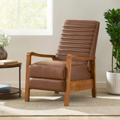 Streamdale Furniture Streamdale Faux Leather Wood Hand Manual Club Recliner