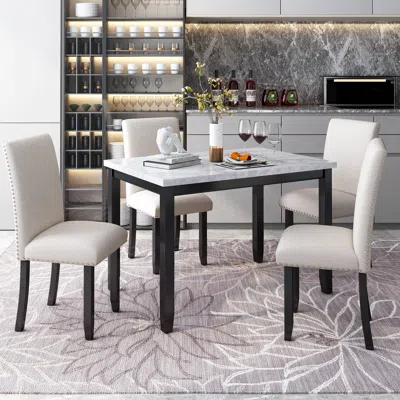 Streamdale Furniture Streamdale Faux Marble 5-piece Dining Set Table With 4 Thicken Cushion Dining