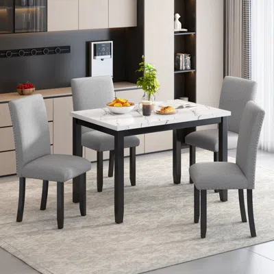 Streamdale Furniture Streamdale Faux Marble Dining Set With 4 Cushion Chairs