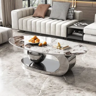Streamdale Furniture Streamdale Faux Marble Oval Coffee Table