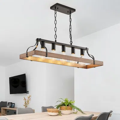 Streamdale Furniture Streamdale Faux Wood Pendant Light, 5 Bulbs, Adjustable Height