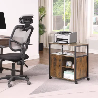 Streamdale Furniture Streamdale File Cabinet With Charging, Printer Stand, Metal Frame, Rustic Brown
