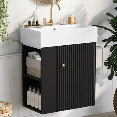Streamdale Furniture Streamdale Floating Bathroom Vanity With Ceramic Basin, Left Storage