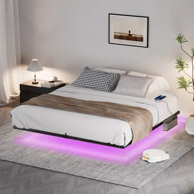 Streamdale Furniture Streamdale Floating Bed Frame King Size With Led Lights ＆ Charging Station