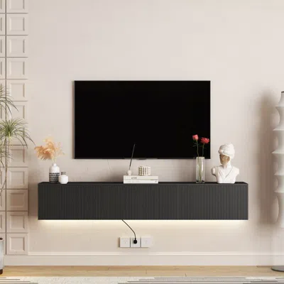 Streamdale Furniture Streamdale Floating Tv Stand, Wall Mounted, Led, 69", Black