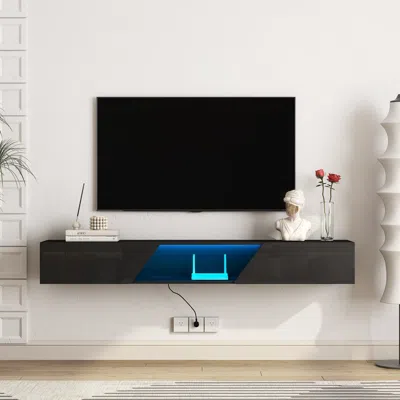 Streamdale Furniture Streamdale Floating Tv Stand With Led Lights - 69" Black