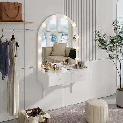 Streamdale Furniture Streamdale Floating Vanity Desk With Mirror & Lights