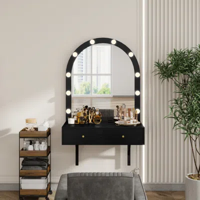 Streamdale Furniture Streamdale Floating Vanity Desk With Mirror & Lights