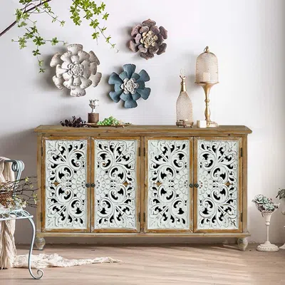 Streamdale Furniture Streamdale Floral Carved Accent Cabinet For Storage