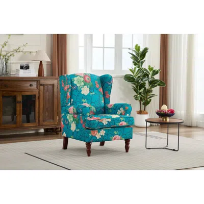 Streamdale Furniture Streamdale Floral Cyan Accent Chair In Blue