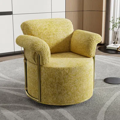 Streamdale Furniture Streamdale Fluffy Yellow Barrel Accent Chair With Gold Legs