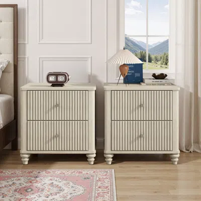 Streamdale Furniture Streamdale Fluted 3-drawer Nightstand Set 21.65'' Wide Mid-century Modern Bedside Table