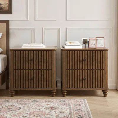 Streamdale Furniture Streamdale Fluted 3-drawer Nightstand Set Mid-century Modern Wood Side Table (2-piece)