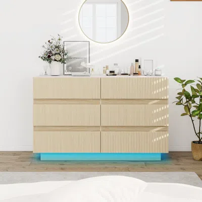 Streamdale Furniture Streamdale Fluted 6-drawer Double Dresser With Led