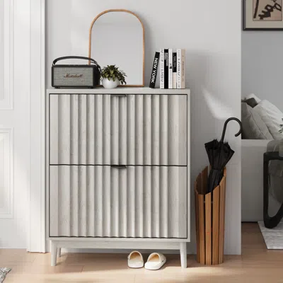 Streamdale Furniture Streamdale Fluted Shoe Cabinet With Flip Drawers For Entryway