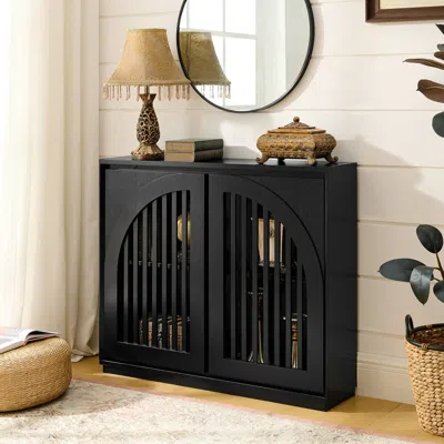 Streamdale Furniture Streamdale Fluted Sideboard Cabinet With Outlets - Black