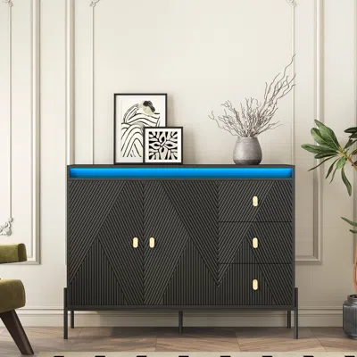 Streamdale Furniture Streamdale Fluted Sideboard With Led Lights, 2 Doors And 3 Drawers
