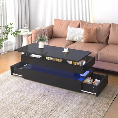 Streamdale Furniture Streamdale Foldable Coffee Table With Drawers - Black