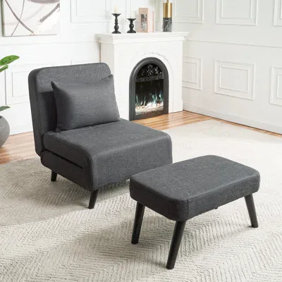 Streamdale Furniture Streamdale Foldable Linen Chaise Lounge - Convertible Chair Bed - Grey