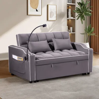 Streamdale Furniture Streamdale Foldable Sofa Bed - Modern, Suede, Usb, Ashtray, Rotating Stand