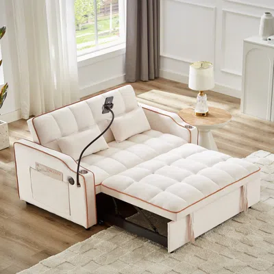 Streamdale Furniture Streamdale Foldable Sofa Bed With Usb And Phone Stand In Neutral