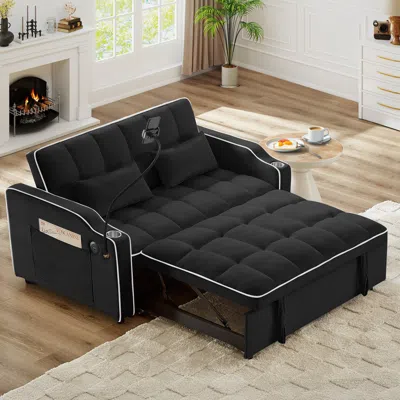 STREAMDALE FURNITURE STREAMDALE FOLDABLE VELVET SLEEPER SOFA BED WITH USB, PHONE STAND & ADJUSTABLE BACK
