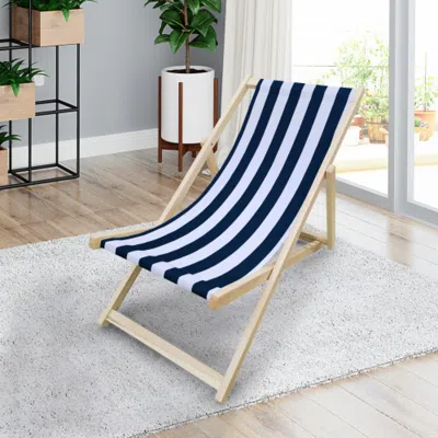 Streamdale Furniture Streamdale Folding Chaise Lounge Chair, Dark Blue & Broad Stripe