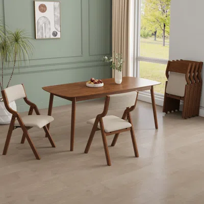 Streamdale Furniture Streamdale Folding Dining Chairs 2-pack - Cream Taupe/walnut