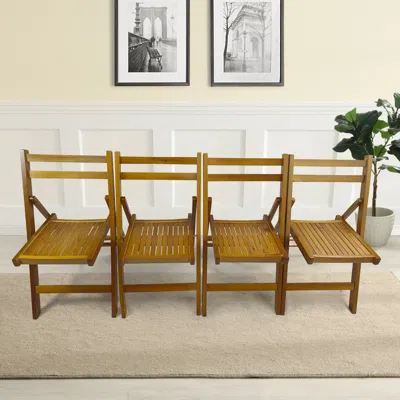 Streamdale Furniture Streamdale Folding Slatted Event Chair, Set Of 4 In Brown
