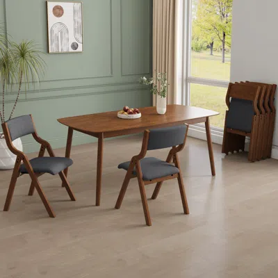 Streamdale Furniture Streamdale Folding Upholstered Dining Chairs 2-pack - Cream/grey & Walnut