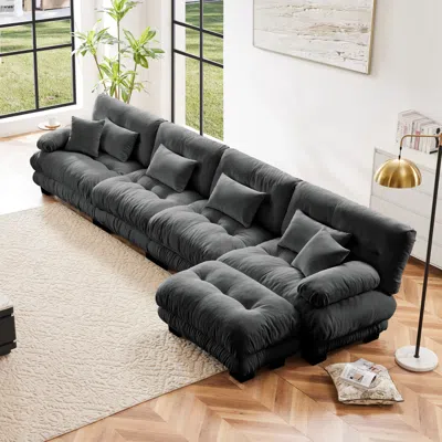 Streamdale Furniture Streamdale Free Combination Modular Sectional Sofa, L-shaped 4-seater Cloud Couch, Gray