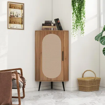 Streamdale Furniture Streamdale Freestanding Corner Table With Rattan Door
