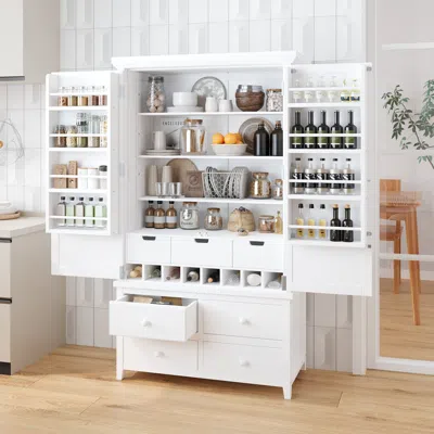Streamdale Furniture Streamdale Freestanding Kitchen Pantry, Adjustable Shelves, Storage, Wine Racks In White