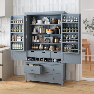 Streamdale Furniture Streamdale Freestanding Kitchen Pantry Cabinet With Storage & Wine Racks