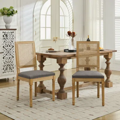 Streamdale Furniture Streamdale French Louis Dining Chairs, Rattan Back, Gray In Brown