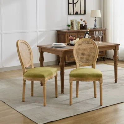 Streamdale Furniture Streamdale French Style Linen Dining Chairs, Set Of 2, Olive-green