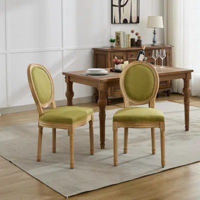 Streamdale Furniture Streamdale French Style Linen Dining Chairs, Set Of 2, Olive Green