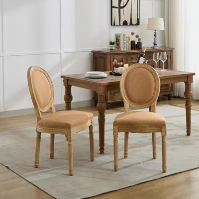 Streamdale Furniture Streamdale French Style Linen Dining Chairs, Set Of 2, Tan