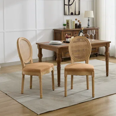 Streamdale Furniture Streamdale French Style Linen Rattan Dining Chairs, Set Of 2, Tan