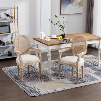 Streamdale Furniture Streamdale French Vintage Upholstered Fabric Dining Armchair In Neutral