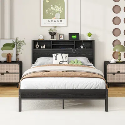 Streamdale Furniture Streamdale Full Bed Frame With Storage, Bookcase, & Usb Charging