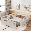 Streamdale Furniture Streamdale Full Floor Bed Frame With Fence And Safety Rails, White