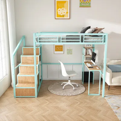 Streamdale Furniture Streamdale Full Loft Bed W/desk & Storage - Metal Frame, Staircase, Usb & Outlet (green)