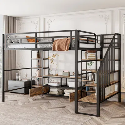 Streamdale Furniture Streamdale Full Metal Loft Bed With Staircase & Storage