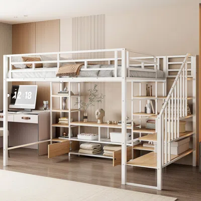Streamdale Furniture Streamdale Full Metal Loft Bed With Staircase & Storage