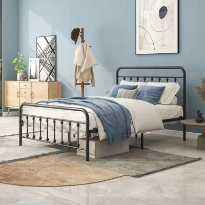 Streamdale Furniture Streamdale Full Metal Platform Bed Frame With Headboard Strong Slat Support No