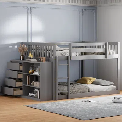 Streamdale Furniture Streamdale Full Over Full Bunk Bed With 4 Drawers And 3 Shelves-gray