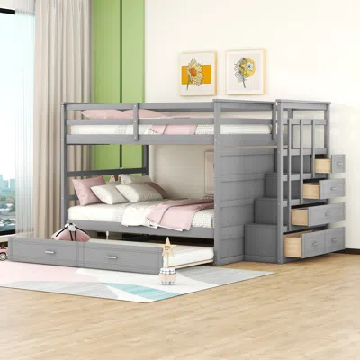 Streamdale Furniture Streamdale Full Over Full Bunk Bed With Twin Size Trundle And Staircase