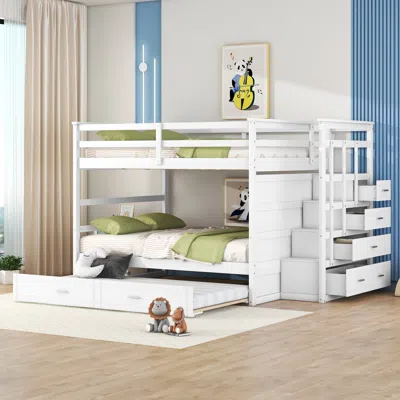 Streamdale Furniture Streamdale Full Over Full Bunk Bed With Twin Size Trundle And Staircase