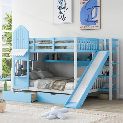 Streamdale Furniture Streamdale Full Over Full Castle Style Bunk Bed With 2 Drawers 3 Shelves